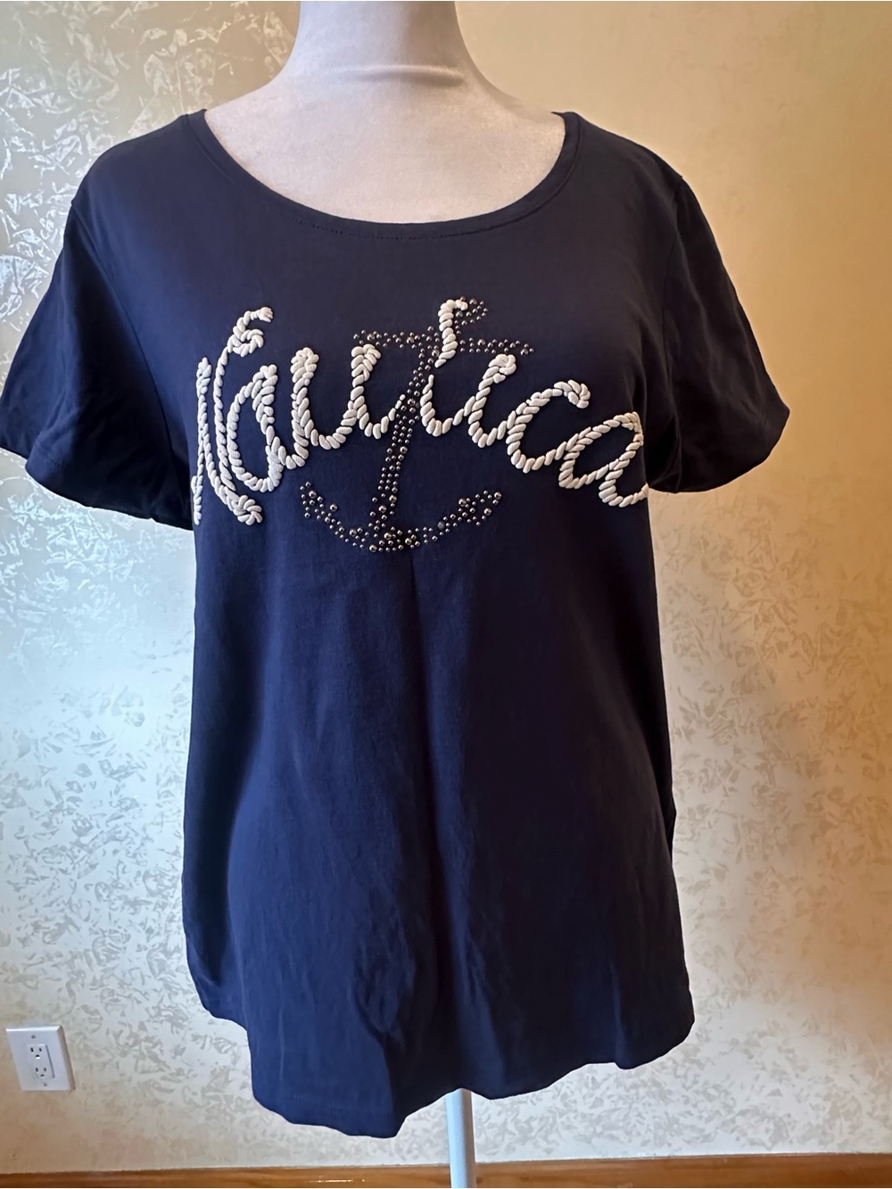 Nautica Navy Short-Sleeve Tee with Rope Logo and Anchor